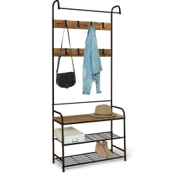 Vestiaire d'entrée PEDRO 79 cm bois et noir design industriel