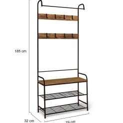 Vestiaire d'entrée PEDRO 79 cm bois et noir design industriel