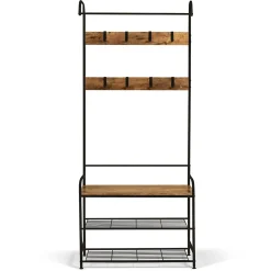 Vestiaire d'entrée PEDRO 79 cm bois et noir design industriel