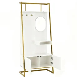 Vestiaire d'entrée Tout-en-Un, 2 Portes, Espace Chaussures, Meuble d'entrée, Panneau de Particules/Métal, Blanc, 78x38,5x180,5 cm