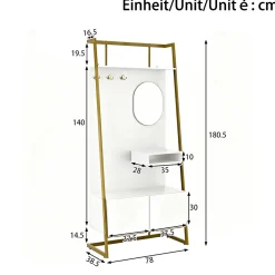 Vestiaire d'entrée Tout-en-Un, 2 Portes, Espace Chaussures, Meuble d'entrée, Panneau de Particules/Métal, Blanc, 78x38,5x180,5 cm