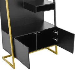 Vestiaire d'entrée Tout-en-Un, 2 Portes et Espace Chaussures, Meuble d'entrée, Panneau de Particules/Métal, Noir, 78x38,5x180,5 cm