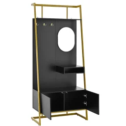 Vestiaire d'entrée Tout-en-Un, 2 Portes et Espace Chaussures, Meuble d'entrée, Panneau de Particules/Métal, Noir, 78x38,5x180,5 cm