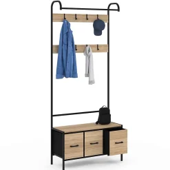 Vestiaire d'entrée UTAH avec banc et 3 tiroirs en tissu design industriel