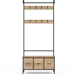 Vestiaire d'entrée UTAH avec banc et 3 tiroirs en tissu design industriel