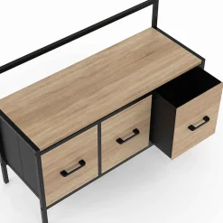 Vestiaire d'entrée UTAH avec banc et 3 tiroirs en tissu design industriel