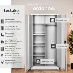 Vestiaire métallique comprenant 6 casiers et 1 penderie intégrée en Acier lâqué époxy