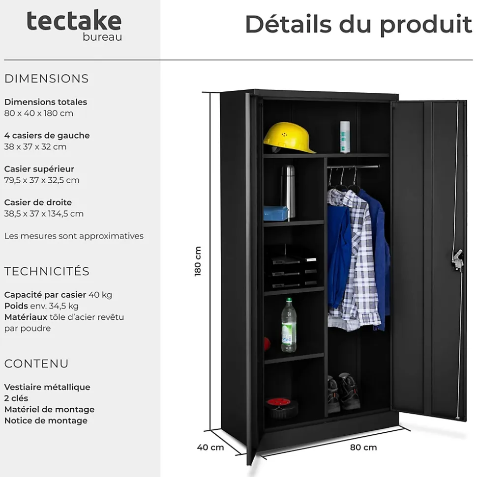Vestiaire métallique comprenant 6 casiers et 1 penderie intégrée en Acier lâqué époxy