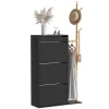 Vicco Armoire à chaussures Noir 90x181.5cm avec 3 compartiments, 1 tiroir