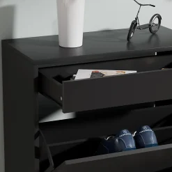 Vicco Armoire à chaussures Noir 90x181.5cm avec 3 compartiments, 1 tiroir