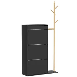 Vicco Armoire à chaussures Noir 90x181.5cm avec 3 compartiments, 1 tiroir