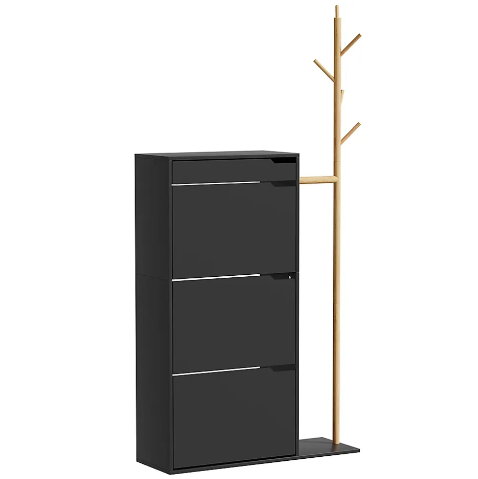 Vicco Armoire à chaussures Noir 90x181.5cm avec 3 compartiments, 1 tiroir