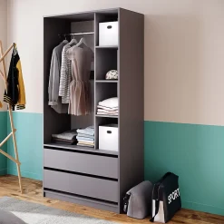Vicco Armoire à vêtements Anthracite 100x200cm avec 2 tiroirs