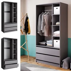 Vicco Armoire à vêtements Anthracite 100x200cm avec 2 tiroirs