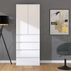 Vicco Armoire à vêtements Blanc 74x191.5cm avec 4 tiroirs