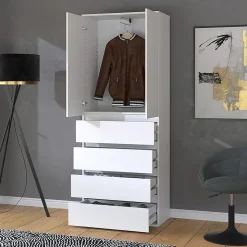 Vicco Armoire à vêtements Blanc 74x191.5cm avec 4 tiroirs