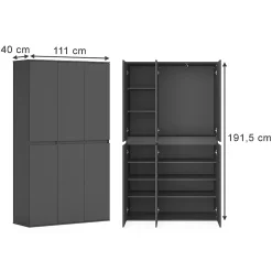 Vicco Armoire Anthracite 111x191.5cm avec 6 portes