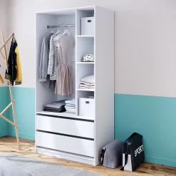 Vicco Armoire Blanc 100x200cm avec 2 tiroirs