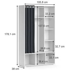 Vicco Armoire Blanc 38x178.1cm avec tringle à rideaux