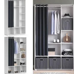 Vicco Armoire Blanc 38x178.1cm avec tringle à rideaux
