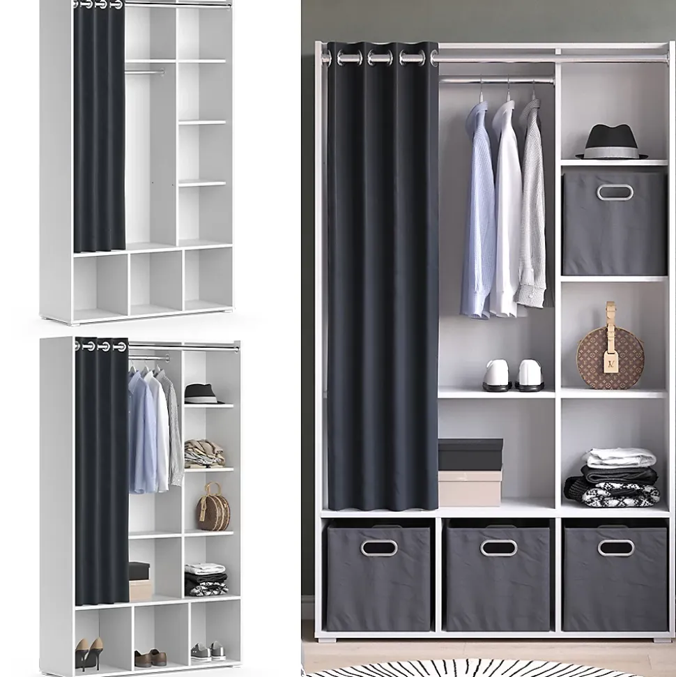 Vicco Armoire Blanc 38x178.1cm avec tringle à rideaux