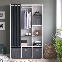 Vicco Armoire Blanc 38x178.1cm avec boîtes pliantes (grises)