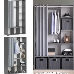 Vicco Armoire Gris 38x178.1cm avec tringle à rideaux