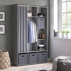 Vicco Armoire Gris 38x178.1cm avec tringle à rideaux