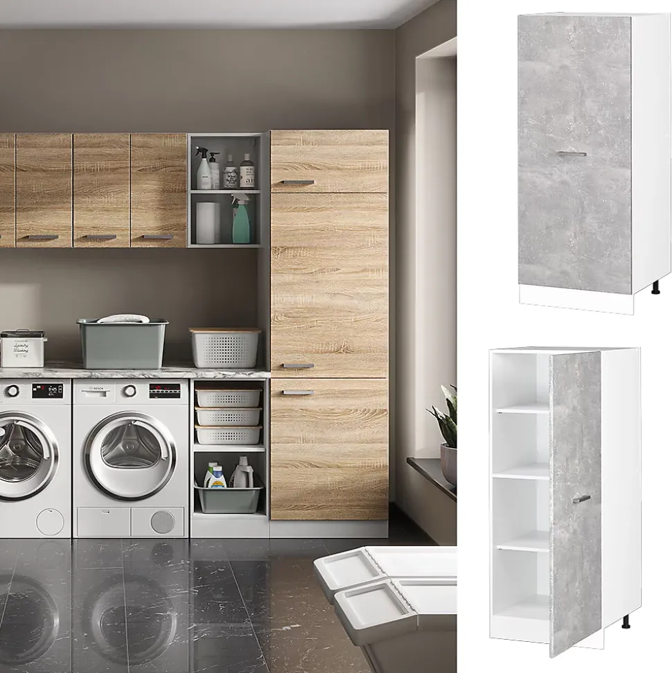 Vicco Armoire haute universelle Béton 60cm avec grande porte