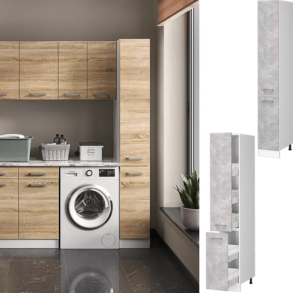 Vicco Armoire haute universelle Béton 30cm avec portes