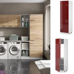 Vicco Armoire haute universelle Rouge bordeaux Haute brillance 60cm avec portes