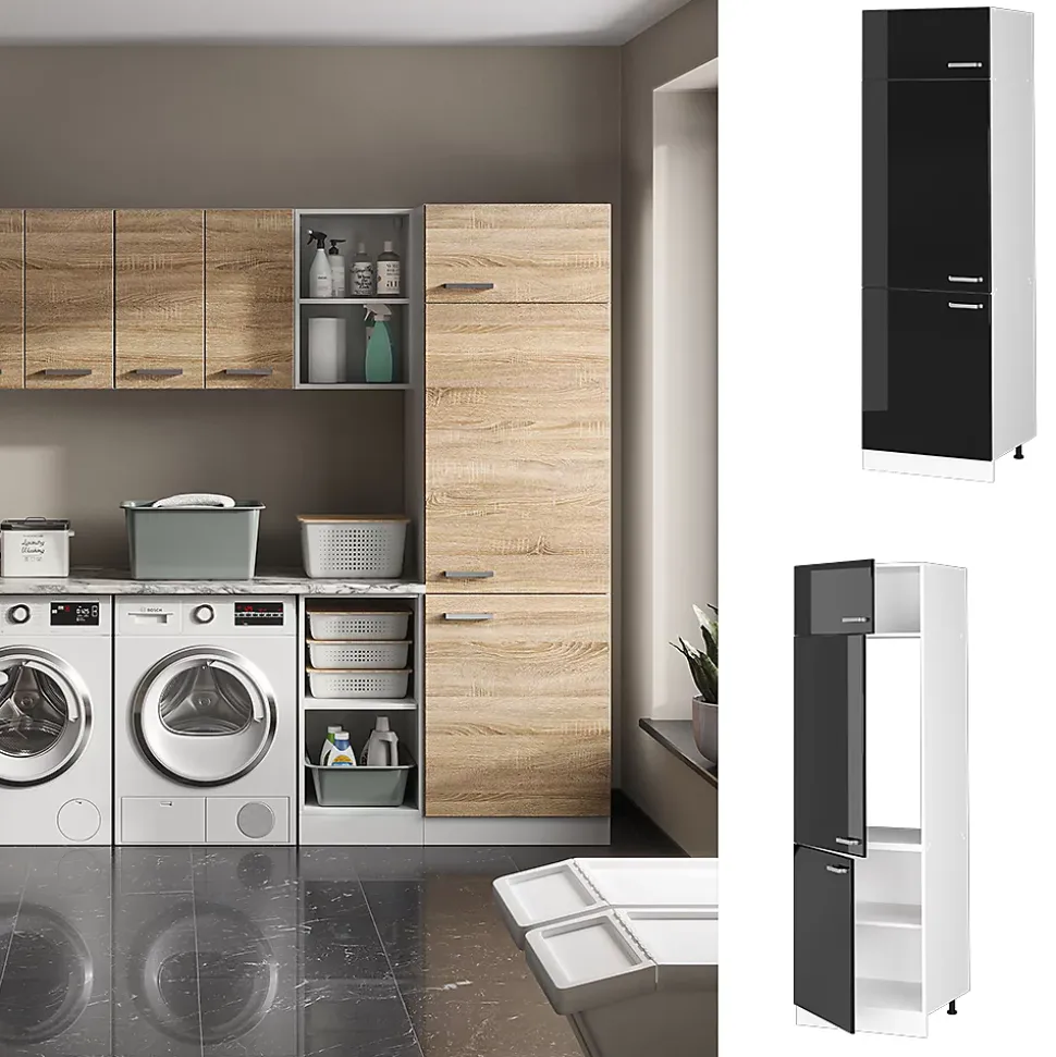 Vicco Armoire haute universelle Noir Haute brillance 60cm avec portes