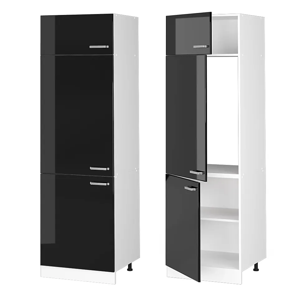 Vicco Armoire haute universelle Noir Haute brillance 60cm avec portes