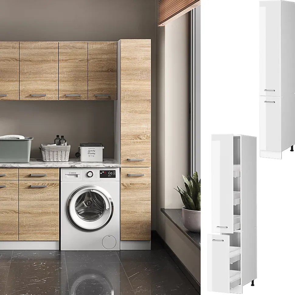 Vicco Armoire haute universelle Blanc Haute brillance 30cm avec portes