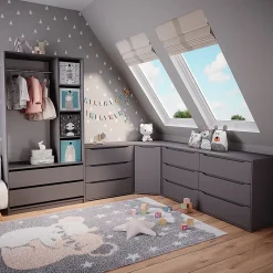 Vicco Armoire pour enfants Anthracite 100x200cm avec 2 tiroirs