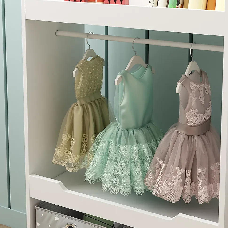 Vicco Armoire pour enfants Blanc 67x110cm avec barre de suspension et boutons en bois