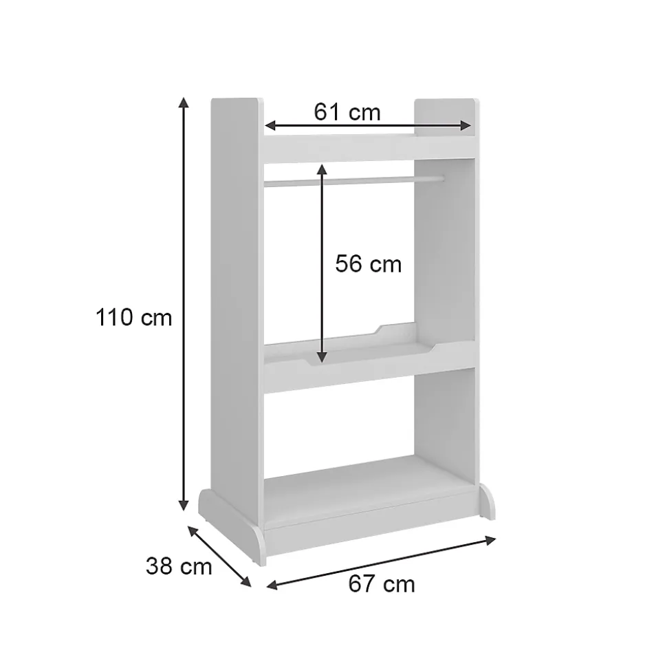 Vicco Armoire pour enfants Blanc 67x110cm avec barre de suspension et boutons en bois