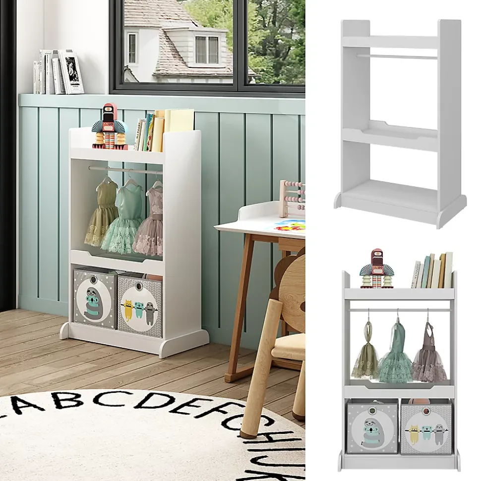 Vicco Armoire pour enfants Blanc 67x110cm avec barre de suspension et boutons en bois