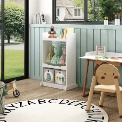 Vicco Armoire pour enfants Blanc 67x110cm avec barre de suspension et boutons en bois