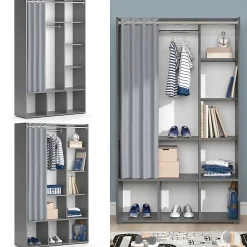 Vicco Armoire pour enfants Gris 38x178.1cm avec tringle à rideaux