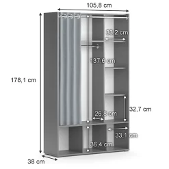 Vicco Armoire pour enfants Gris 38x178.1cm avec tringle à rideaux