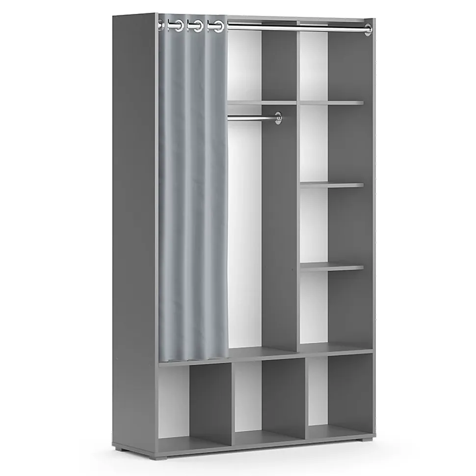 Vicco Armoire pour enfants Gris 38x178.1cm avec tringle à rideaux