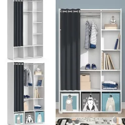 Vicco Armoire pour enfants Blanc 105.8x178.1cm avec tringle à rideaux