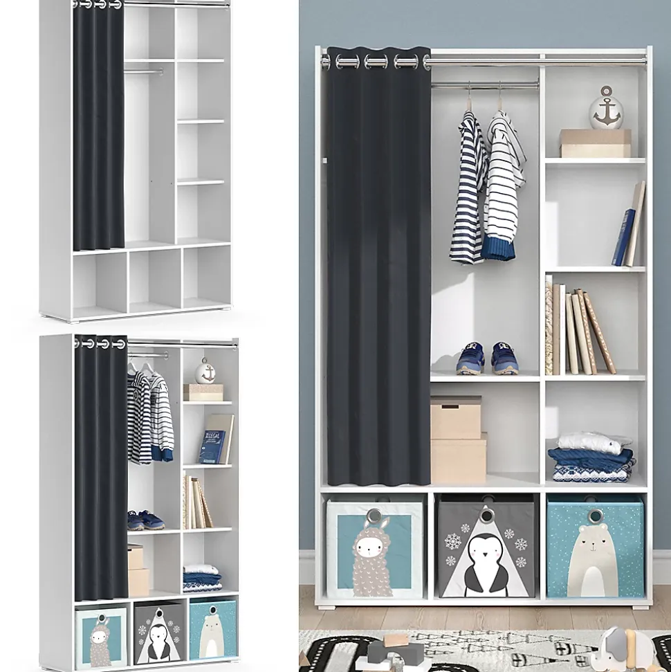 Vicco Armoire pour enfants Blanc 105.8x178.1cm avec tringle à rideaux