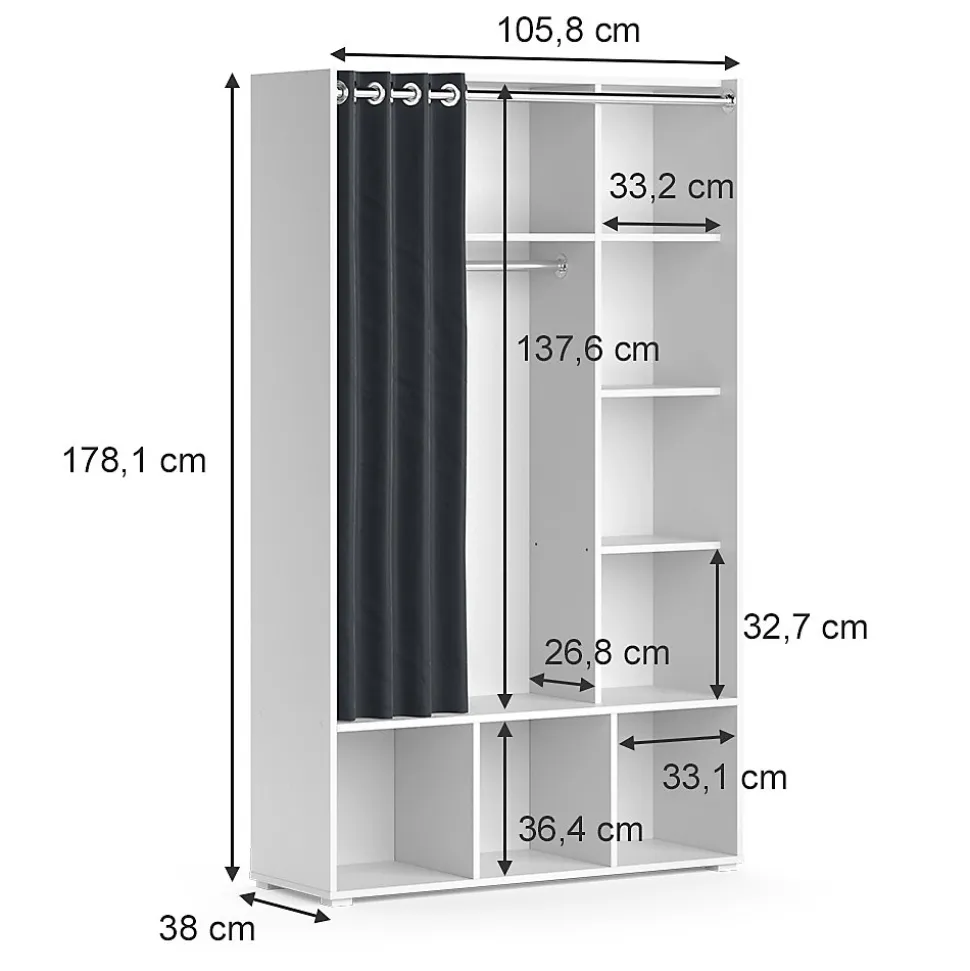 Vicco Armoire pour enfants Blanc 105.8x178.1cm avec tringle à rideaux