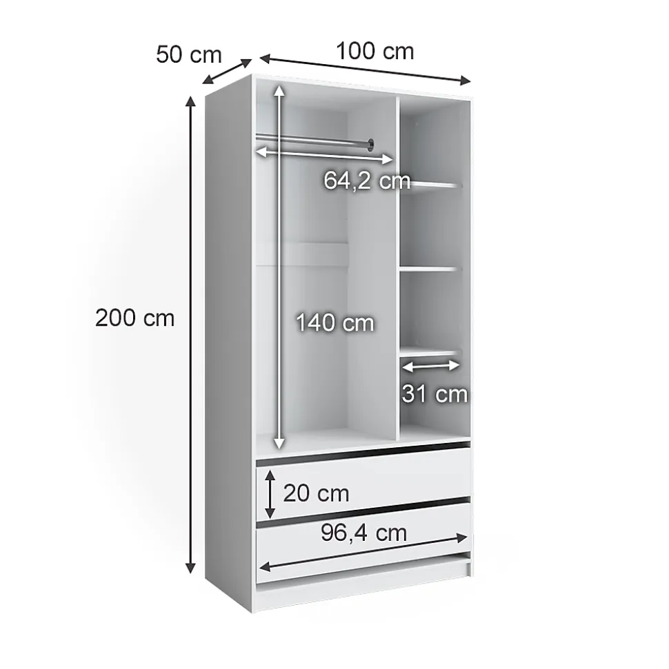 Vicco Armoire pour enfants Blanc 100x200cm avec 2 tiroirs