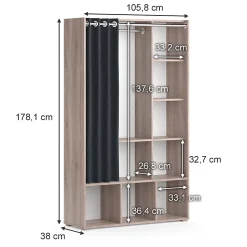 Vicco Armoire pour enfants Sonoma 38x178.1cm avec tringle à rideaux