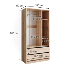 Vicco Armoire pour enfants Sonoma 100x200cm avec 2 tiroirs