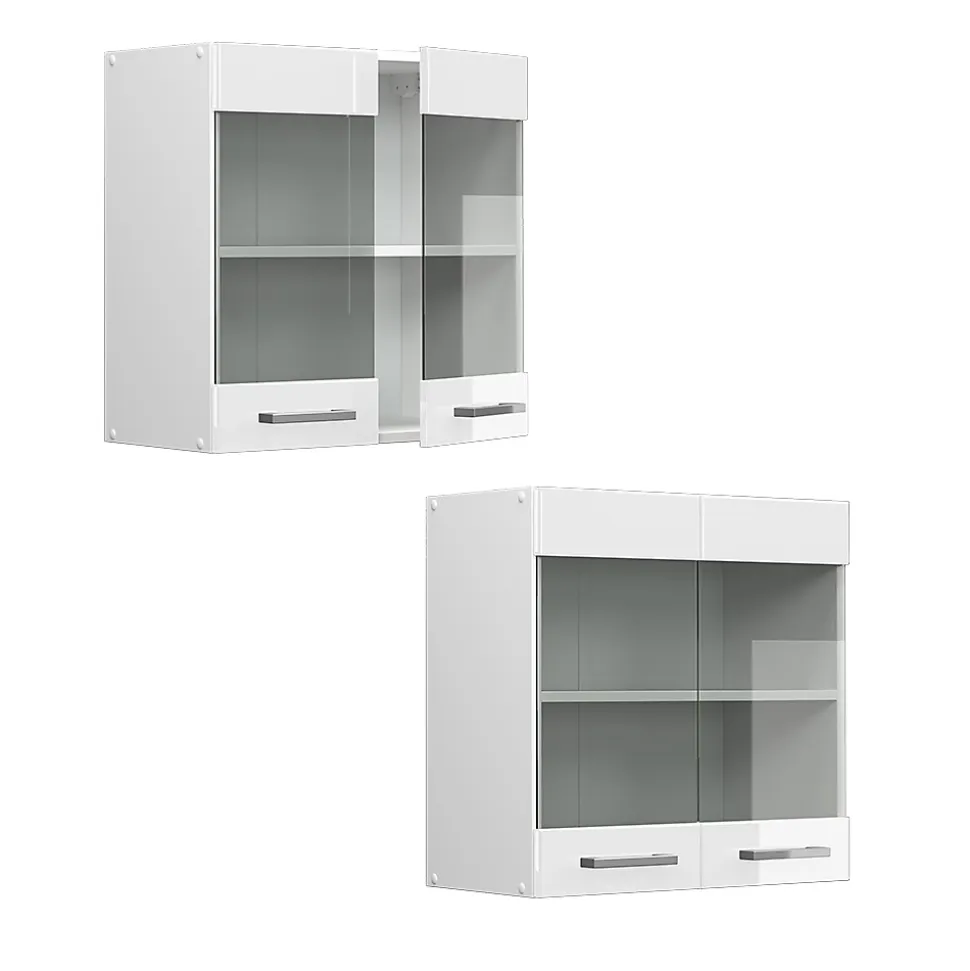 Vicco Armoire suspendue universelle Blanc Haute brillance 60cm avec portes vitrées