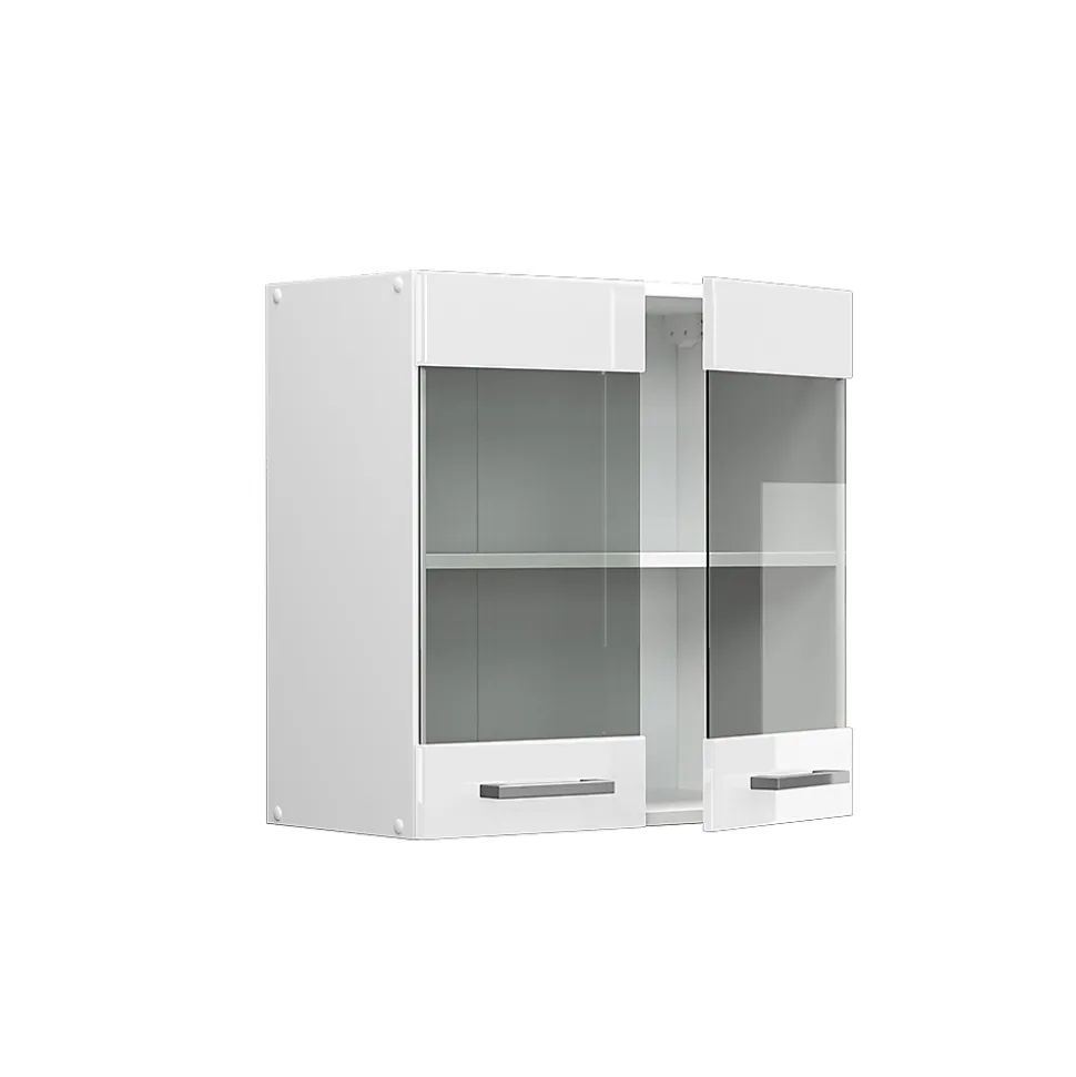 Vicco Armoire suspendue universelle Blanc Haute brillance 60cm avec portes vitrées